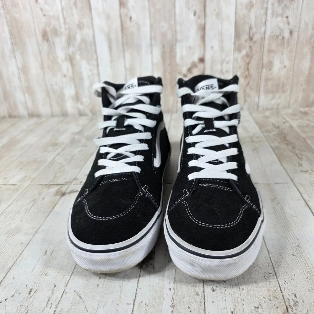 Vans Sk8-Hi Black White Suede Canvas High Top Skate Shoes US Youth 7 Womens 8.5